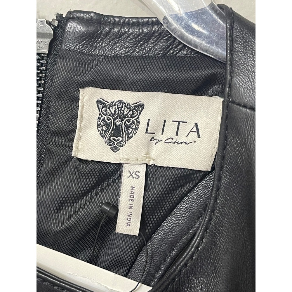 LITA by Ciara Black 100% Lamb Leather Crop Top High Neck XS NWT - Picture 6 of 12